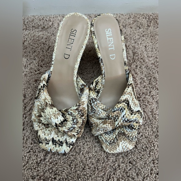New 37 6.5 Anthropologie silent d Katia wedge sandals raffia tan brown cream - Picture 10 of 17